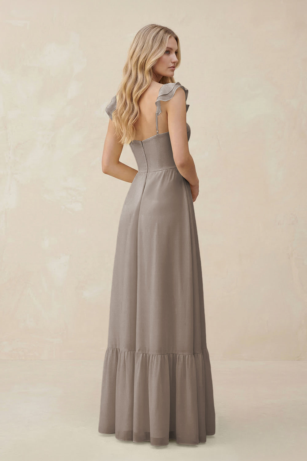 Sweetheart Ruffled Sleeve A-Line Chiffon Bridesmaid Dress in Frost