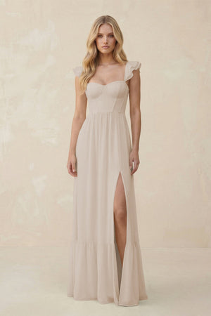 Sweetheart Ruffled Sleeve A - Line Chiffon Bridesmaid Dress in Frost - SHE IS ME Bridesmaid Dresses