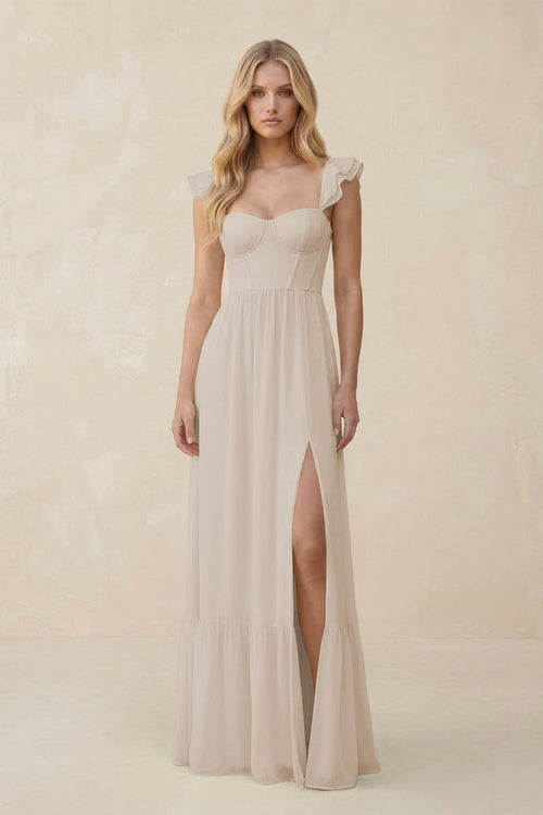 Sweetheart Ruffled Sleeve A - Line Chiffon Bridesmaid Dress in Frost - SHE IS ME Bridesmaid Dresses