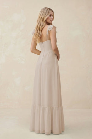 Sweetheart Ruffled Sleeve A - Line Chiffon Bridesmaid Dress in Frost - SHE IS ME Bridesmaid Dresses