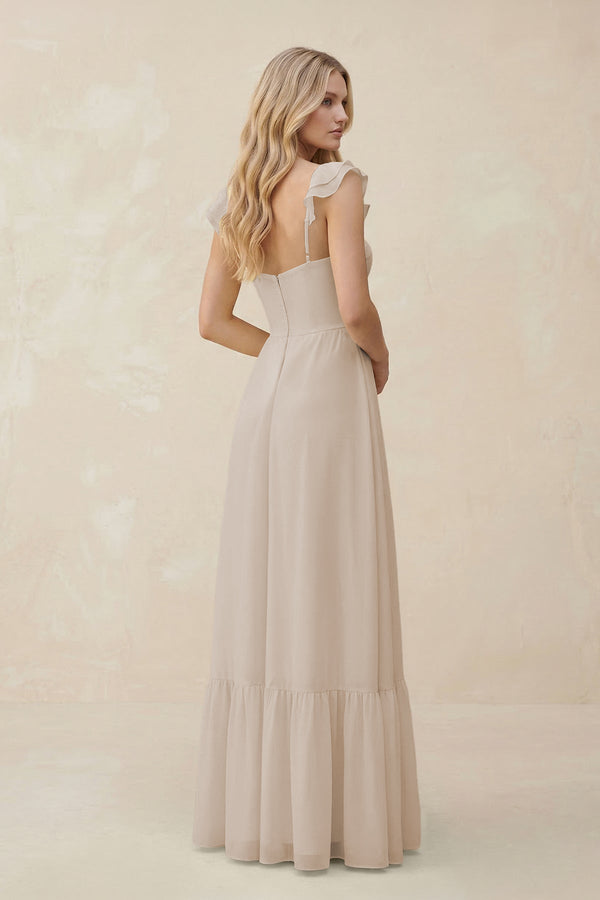 Sweetheart Ruffled Sleeve A - Line Chiffon Bridesmaid Dress in Frost - SHE IS ME Bridesmaid Dresses
