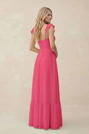 Sweetheart Ruffled Sleeve A - Line Chiffon Bridesmaid Dress in Fuchsia - SHE IS ME Bridesmaid Dresses