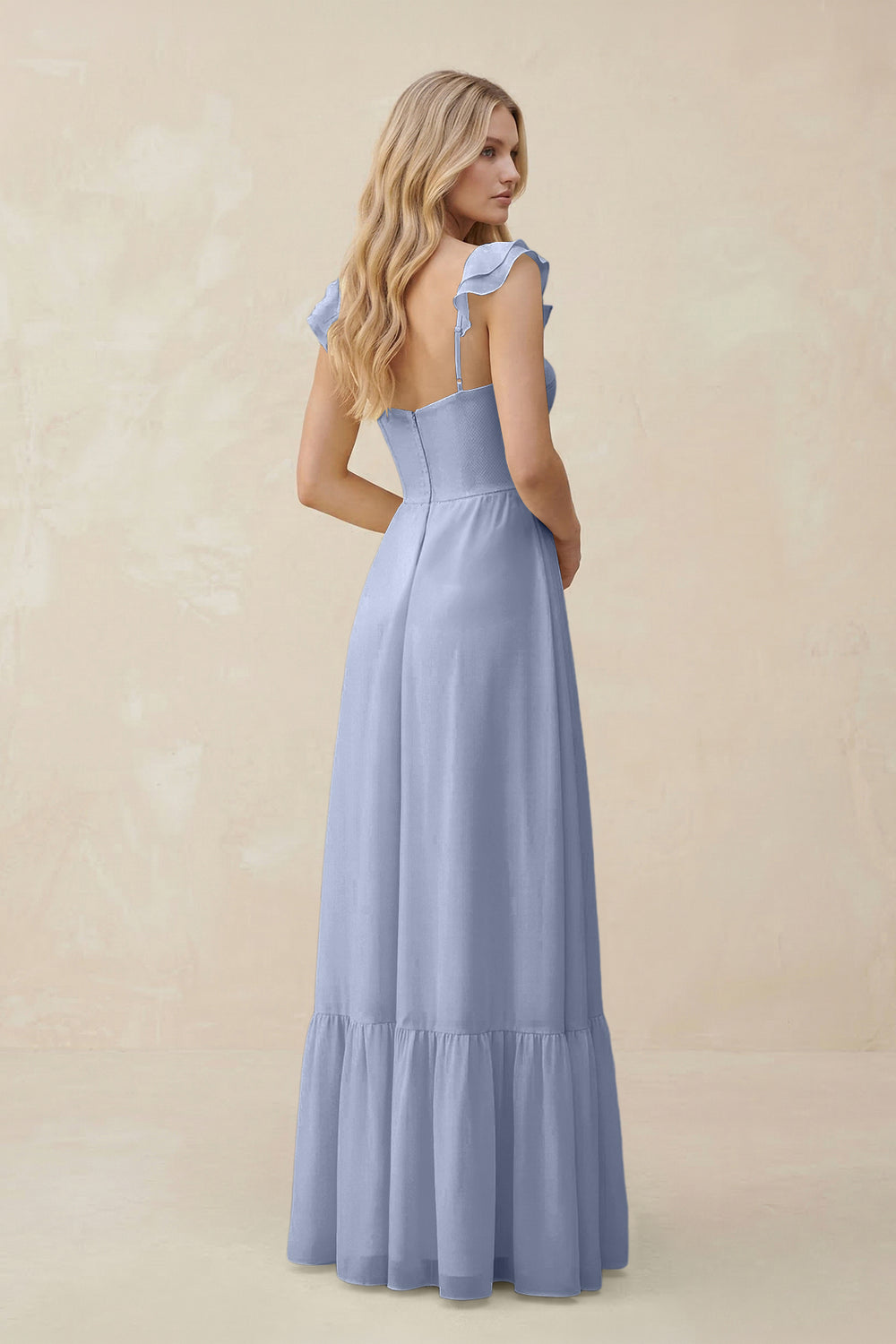 Sweetheart Ruffled Sleeve A-Line Chiffon Bridesmaid Dress in Ice