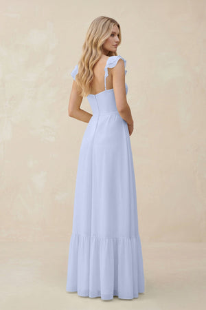 Sweetheart Ruffled Sleeve A - Line Chiffon Bridesmaid Dress in Ice - SHE IS ME Bridesmaid Dresses