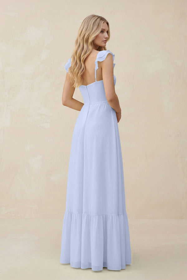 Sweetheart Ruffled Sleeve A - Line Chiffon Bridesmaid Dress in Ice - SHE IS ME Bridesmaid Dresses