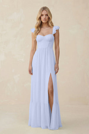 Sweetheart Ruffled Sleeve A - Line Chiffon Bridesmaid Dress in Ice - SHE IS ME Bridesmaid Dresses