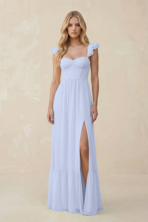 Sweetheart Ruffled Sleeve A - Line Chiffon Bridesmaid Dress in Ice - SHE IS ME Bridesmaid Dresses