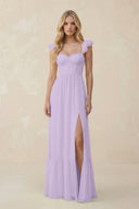Sweetheart Ruffled Sleeve A - Line Chiffon Bridesmaid Dress in Lavender - SHE IS ME Bridesmaid Dresses