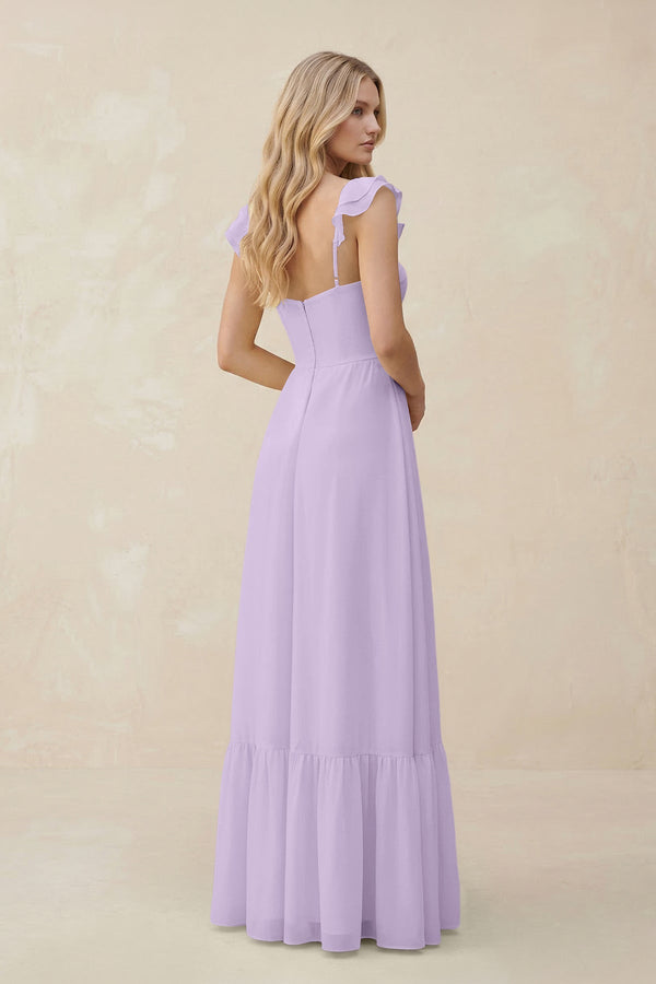 Sweetheart Ruffled Sleeve A - Line Chiffon Bridesmaid Dress in Lavender - SHE IS ME Bridesmaid Dresses