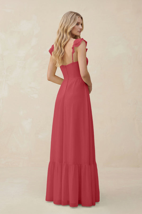 Sweetheart Ruffled Sleeve A - Line Chiffon Bridesmaid Dress in Merlot - SHE IS ME Bridesmaid Dresses