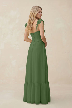 Sweetheart Ruffled Sleeve A - Line Chiffon Bridesmaid Dress in Moss - SHE IS ME Bridesmaid Dresses