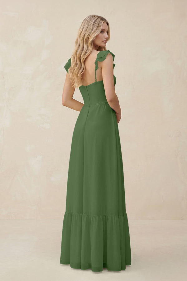 Sweetheart Ruffled Sleeve A - Line Chiffon Bridesmaid Dress in Moss - SHE IS ME Bridesmaid Dresses
