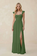 Sweetheart Ruffled Sleeve A - Line Chiffon Bridesmaid Dress in Moss - SHE IS ME Bridesmaid Dresses