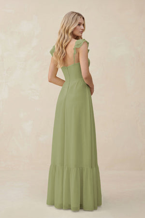 Sweetheart Ruffled Sleeve A - Line Chiffon Bridesmaid Dress in Moss Green - SHE IS ME Bridesmaid Dresses
