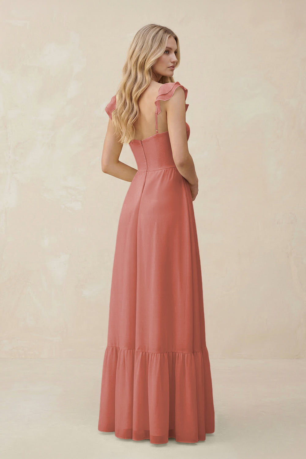 Sweetheart Ruffled Sleeve A-Line Chiffon Bridesmaid Dress in Mulberry