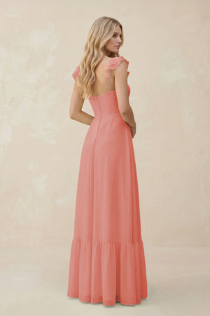 Sweetheart Ruffled Sleeve A - Line Chiffon Bridesmaid Dress in Mulberry - SHE IS ME Bridesmaid Dresses