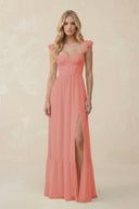 Sweetheart Ruffled Sleeve A - Line Chiffon Bridesmaid Dress in Mulberry - SHE IS ME Bridesmaid Dresses