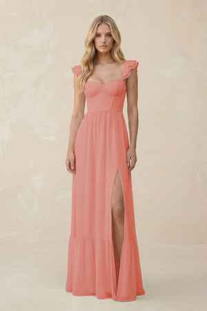 Sweetheart Ruffled Sleeve A - Line Chiffon Bridesmaid Dress in Mulberry - SHE IS ME Bridesmaid Dresses