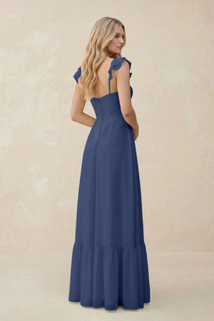 Sweetheart Ruffled Sleeve A - Line Chiffon Bridesmaid Dress in Navy - SHE IS ME Bridesmaid Dresses