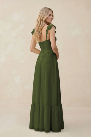Sweetheart Ruffled Sleeve A - Line Chiffon Bridesmaid Dress in Olive - SHE IS ME Bridesmaid Dresses