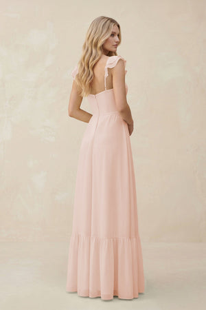 Sweetheart Ruffled Sleeve A - Line Chiffon Bridesmaid Dress in Pale Blush - SHE IS ME Bridesmaid Dresses