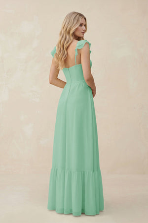 Sweetheart Ruffled Sleeve A - Line Chiffon Bridesmaid Dress in Pale Pistachio - SHE IS ME Bridesmaid Dresses