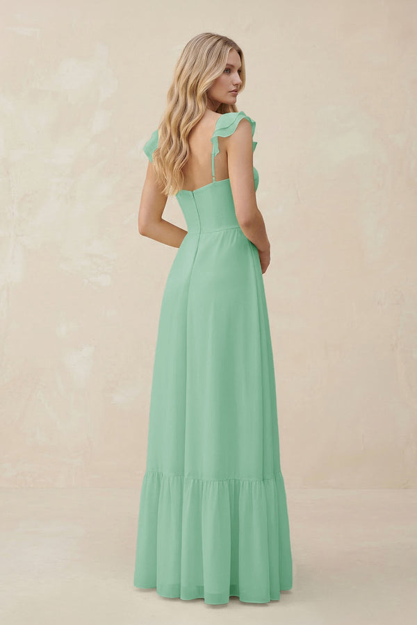 Sweetheart Ruffled Sleeve A - Line Chiffon Bridesmaid Dress in Pale Pistachio - SHE IS ME Bridesmaid Dresses