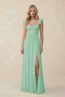 Sweetheart Ruffled Sleeve A - Line Chiffon Bridesmaid Dress in Pale Pistachio - SHE IS ME Bridesmaid Dresses
