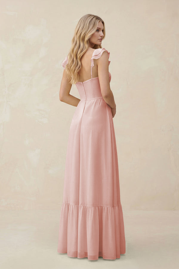 Sweetheart Ruffled Sleeve A-Line Chiffon Bridesmaid Dress in Rose Petal (2) | KISSBRIDAL