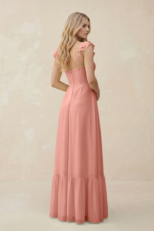 Sweetheart Ruffled Sleeve A-Line Chiffon Bridesmaid Dress in Rosette (2) | KISSBRIDAL