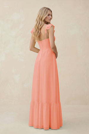 Sweetheart Ruffled Sleeve A - Line Chiffon Bridesmaid Dress in Rosette - SHE IS ME Bridesmaid Dresses
