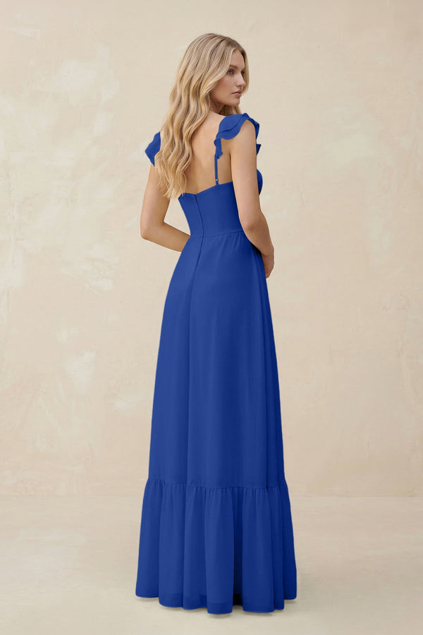 Sweetheart Ruffled Sleeve A - Line Chiffon Bridesmaid Dress in Royal Blue - SHE IS ME Bridesmaid Dresses