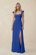 Sweetheart Ruffled Sleeve A - Line Chiffon Bridesmaid Dress in Royal Blue - SHE IS ME Bridesmaid Dresses