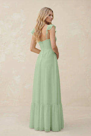 Sweetheart Ruffled Sleeve A - Line Chiffon Bridesmaid Dress in Sage - SHE IS ME Bridesmaid Dresses