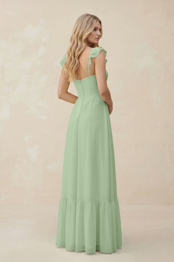 Sweetheart Ruffled Sleeve A - Line Chiffon Bridesmaid Dress in Sage - SHE IS ME Bridesmaid Dresses