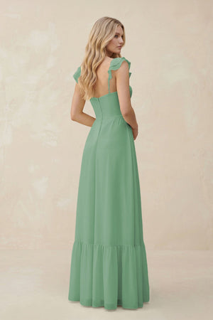 Sweetheart Ruffled Sleeve A - Line Chiffon Bridesmaid Dress in Sea Glass - SHE IS ME Bridesmaid Dresses