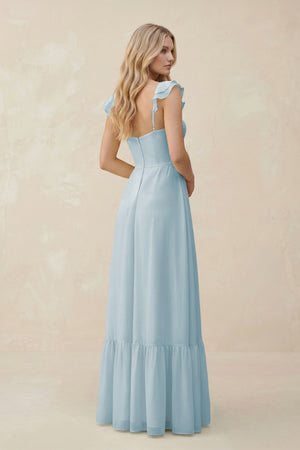 Sweetheart Ruffled Sleeve A-Line Chiffon Bridesmaid Dress in Sky Blue (2) | KISSBRIDAL
