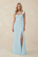 Sweetheart Ruffled Sleeve A - Line Chiffon Bridesmaid Dress in Sky Blue - SHE IS ME Bridesmaid Dresses