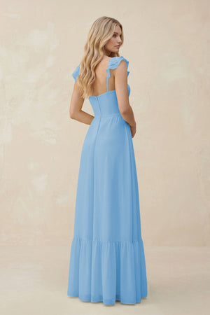 Sweetheart Ruffled Sleeve A - Line Chiffon Bridesmaid Dress in Steel Blue - SHE IS ME Bridesmaid Dresses