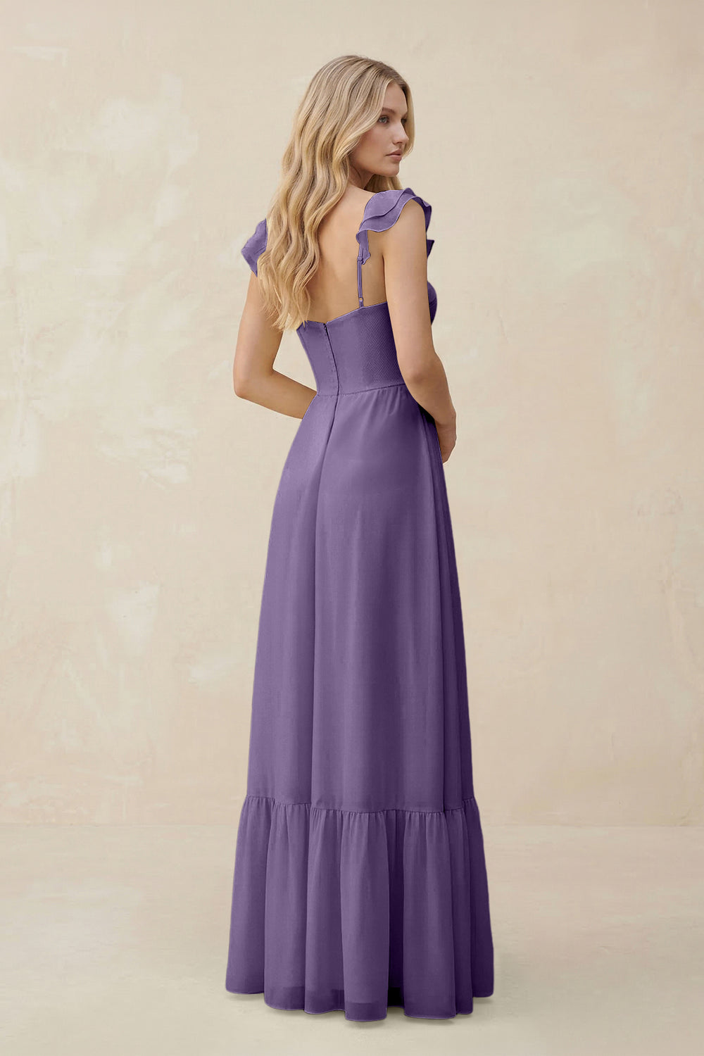 Sweetheart Ruffled Sleeve A-Line Chiffon Bridesmaid Dress in Tahiti