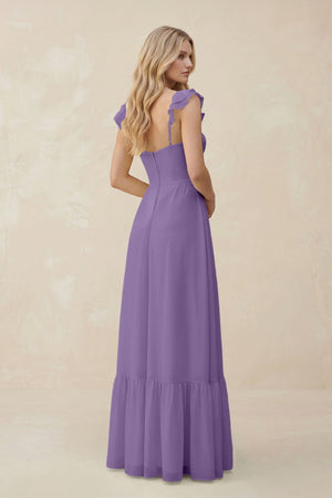 Sweetheart Ruffled Sleeve A - Line Chiffon Bridesmaid Dress in Tahiti - SHE IS ME Bridesmaid Dresses