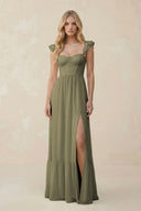 Sweetheart Ruffled Sleeve A-Line Chiffon Bridesmaid Dress in Thyme | KISSBRIDAL