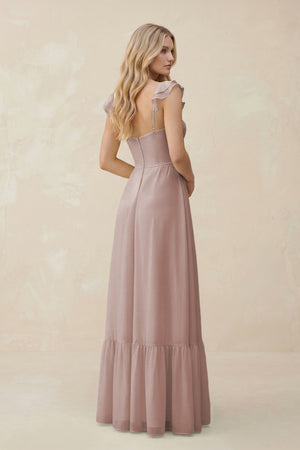 Sweetheart Ruffled Sleeve A-Line Chiffon Bridesmaid Dress in Toffee (2) | KISSBRIDAL
