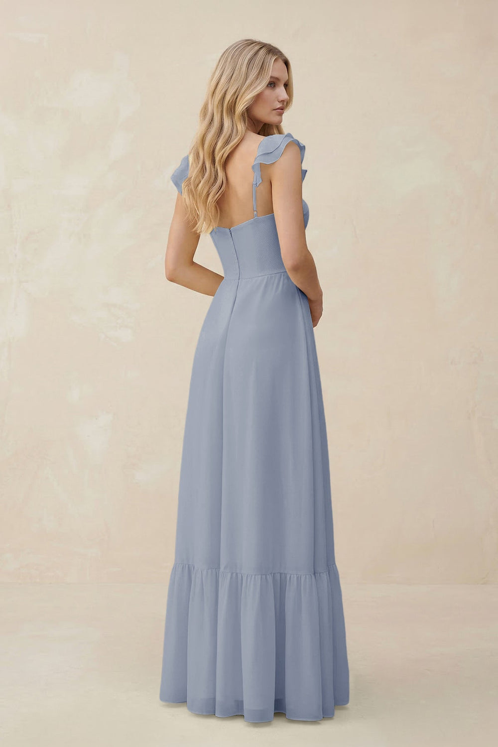 Sweetheart Ruffled Sleeve A - Line Chiffon Bridesmaid Dress in Twilight - KISS BRIDAL Bridesmaid Dresses