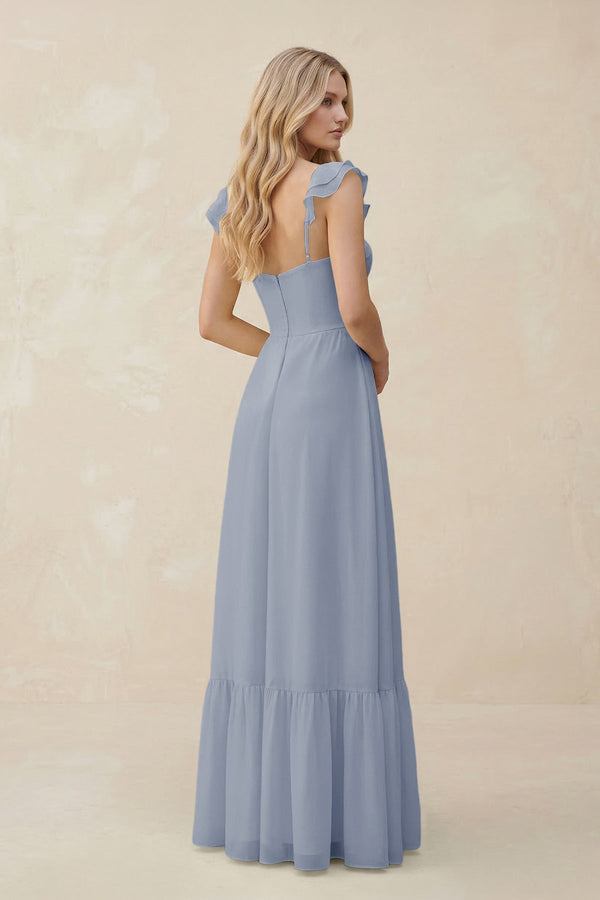 Sweetheart Ruffled Sleeve A - Line Chiffon Bridesmaid Dress in Twilight - SHE IS ME Bridesmaid Dresses