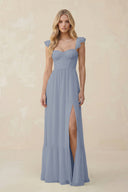 Sweetheart Ruffled Sleeve A - Line Chiffon Bridesmaid Dress in Twilight - SHE IS ME Bridesmaid Dresses