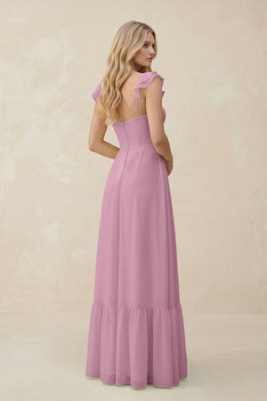 Sweetheart Ruffled Sleeve A - Line Chiffon Bridesmaid Dress in Vintage Mauve - SHE IS ME Bridesmaid Dresses