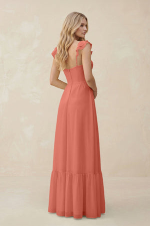 Sweetheart Ruffled Sleeve A - Line Chiffon Bridesmaid Dress in Wild Rose - SHE IS ME Bridesmaid Dresses