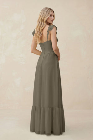 Sweetheart Ruffled Sleeve A - Line Chiffon Bridesmaid Dress in Willow Green - SHE IS ME Bridesmaid Dresses