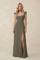 Sweetheart Ruffled Sleeve A - Line Chiffon Bridesmaid Dress in Willow Green - SHE IS ME Bridesmaid Dresses